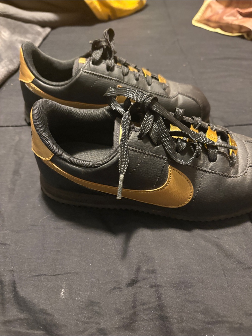 Nike Cortez Black and Gold Sneakers with Gold Swoosh